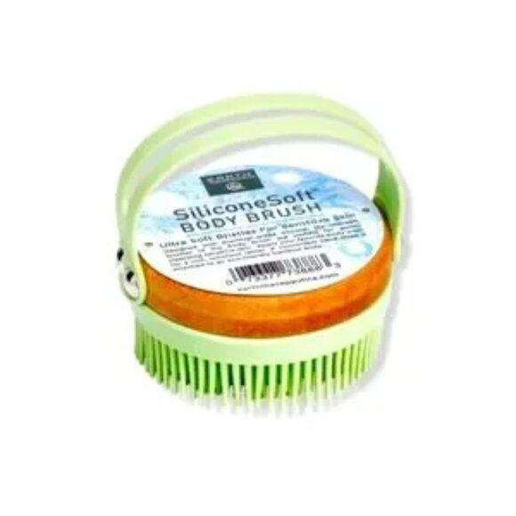 🦋2/$30! Earth Therapeutics Silicone & Bamboo Soft Body Brush with Handle NWT - Picture 1 of 14